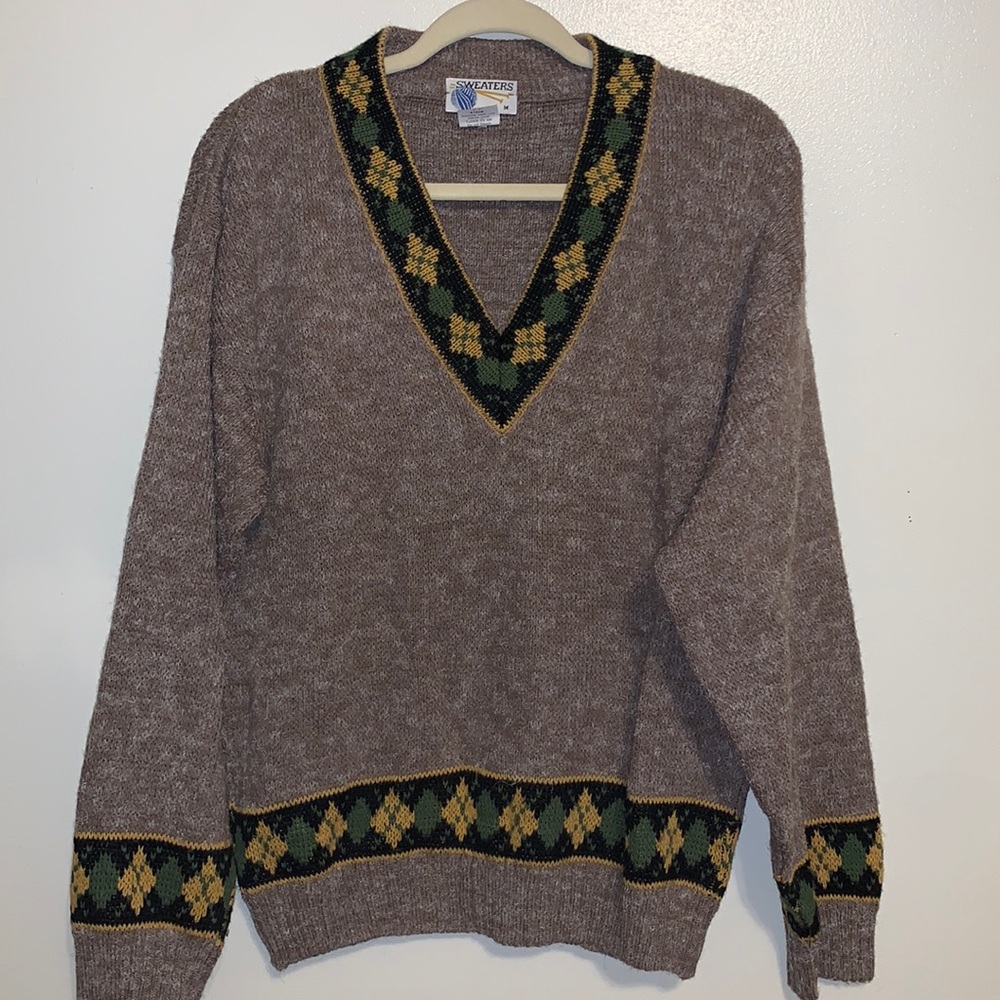 Vintage grandpa wool blend v-neck sweater